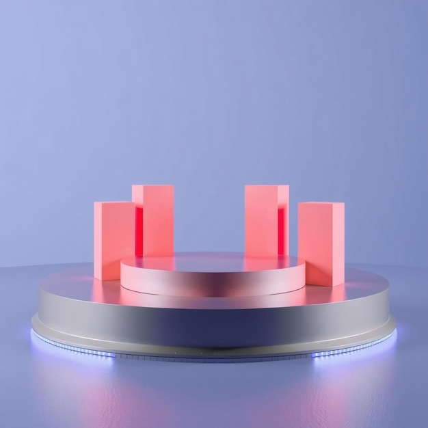 A futuristic product display with glowing lights and a metallic circular platform