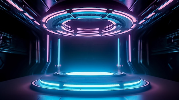 Futuristic Product Display with Technological Design and Neon Lights AI generated