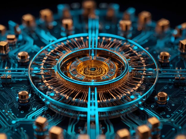 Photo futuristic quantum computing circuitry