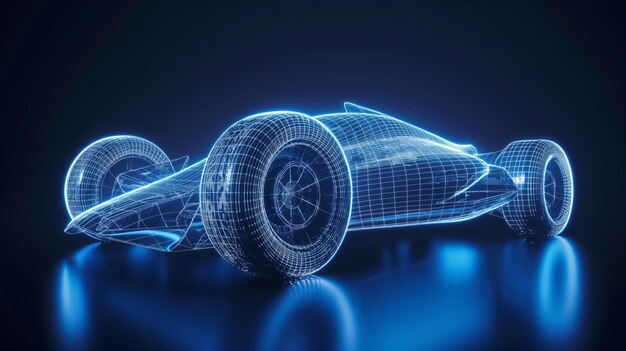 Photo futuristic race car wireframe glowing blue design