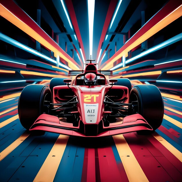 Futuristic racing formula at fast ride to finish Postproducted digital illustration