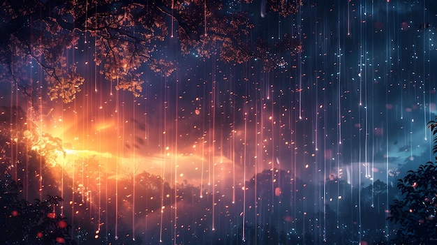 Futuristic Rain Forest Wallpaper with Watery Sky and Moon Lights