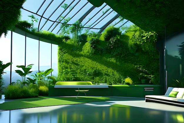 Futuristic recreational room with environmental friendly theme