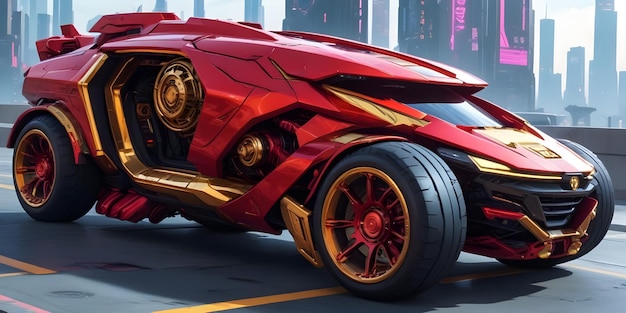 Futuristic red and golden car