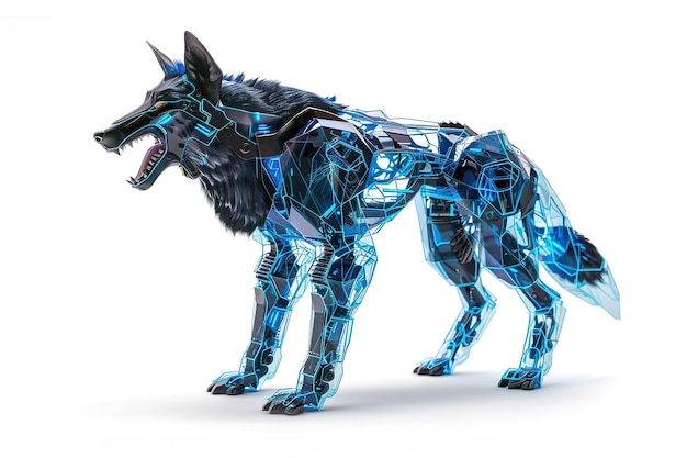 Photo futuristic rendering of an armored wolf with robotic enhancements and glowing blue accents showcasing advanced technology and strength wildlife animals