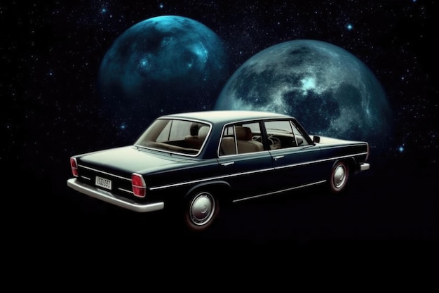 Futuristic retro car in space galaxy background Generative AI