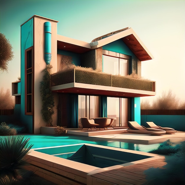 Futuristic retro rustic modern house