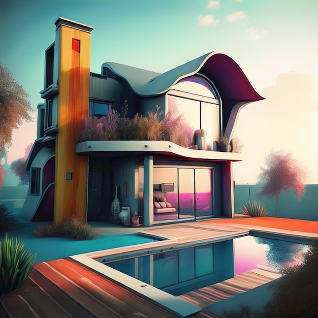 Futuristic retro rustic modern house