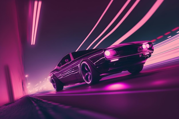 Futuristic retro wave synth wave car Neural network AI generated