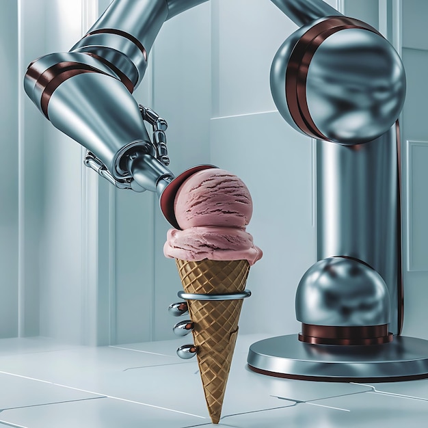 A Futuristic Robot Arm Serving Up a Perfect Scoop of Ice Cream