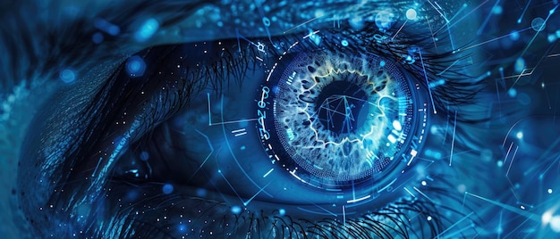 Futuristic robot eye technology blue digital iris