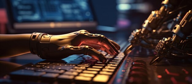 Futuristic robot hand typing