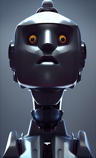 Futuristic robot head Front view cyber face Scifi digital illustration