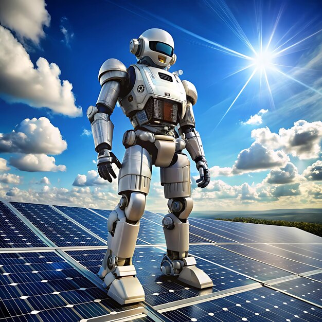 Photo the futuristic robot with solarpanels on top standing nice image use ai generator ssxza