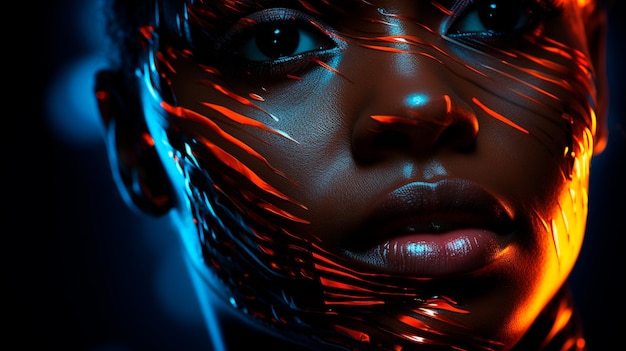 futuristic robot woman in neon style