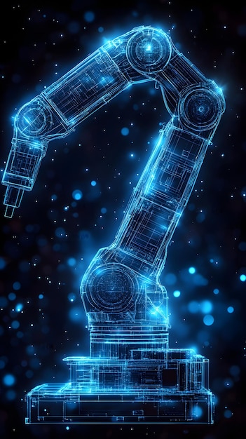 Photo futuristic robotic arm hologram in wireframe flashing with electric energy image