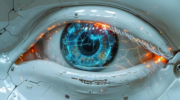 Photo futuristic robotic eye with glowing circuitry 3d illustration