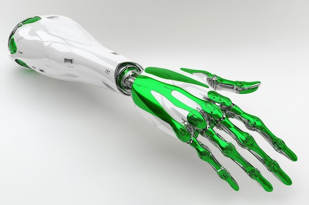 Photo futuristic robotic hand with sleek green design highlighting modern environmental technology