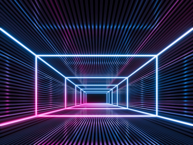 Futuristic Sci Fi Dark Empty Background With Blue And Purple Neon Lights. 3d rendering