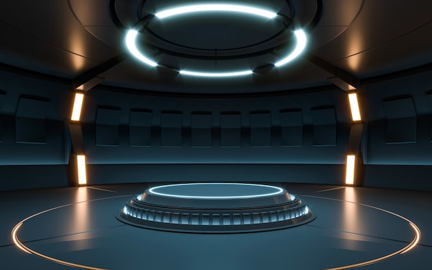 Futuristic Sci Fi Empty Stage neon. 3d rendering