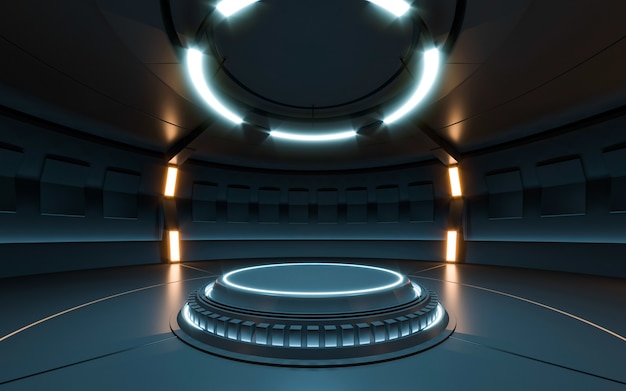 Futuristic Sci Fi Empty Stage neon. 3d rendering