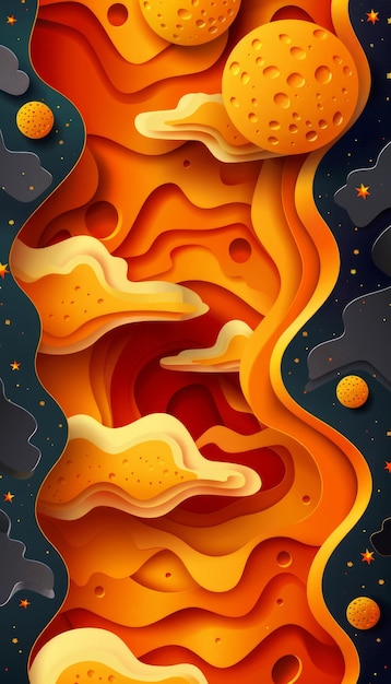 Futuristic Sci Fi Landscape in Vivid 3D Papercut Style with Abstract Space Elements and Dynamic