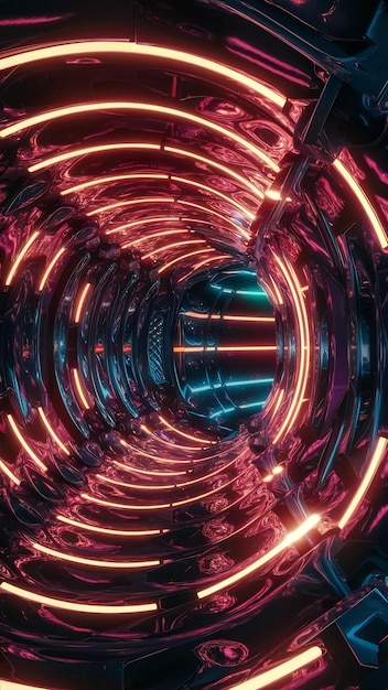 Futuristic sci fi space tunnel passageway with glowing shiny lights