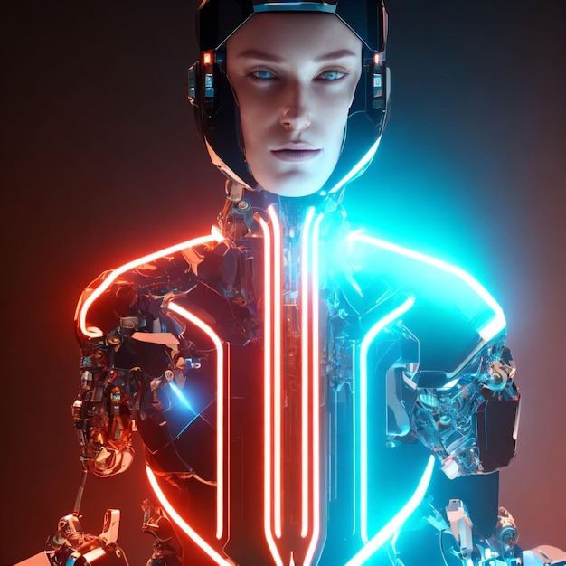 Futuristic sci fi woman wearing armor suit with racing car generative art by AI