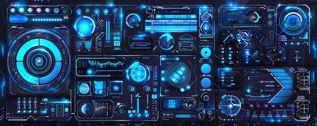 Photo futuristic science element hologram frame chart digital interface control ui panel for cyberpunk game vr monitor garish modern illustration