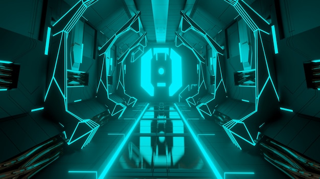 Futuristic Science Fiction Corridor glowing neon portal