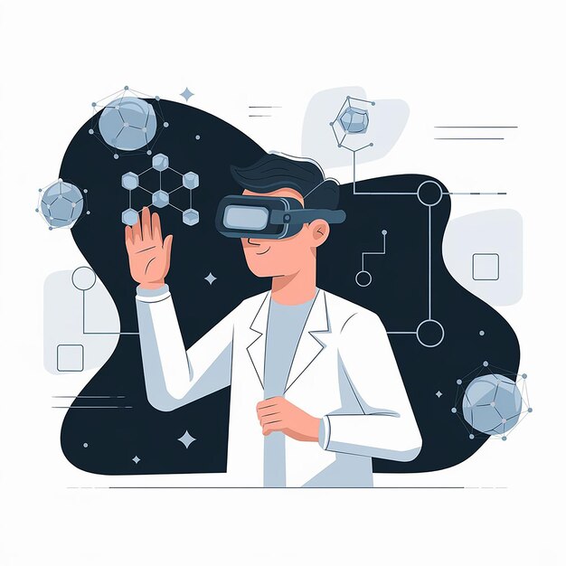 Photo futuristic scientist using vr headset to create models in virtual reality for chemistry education illustration