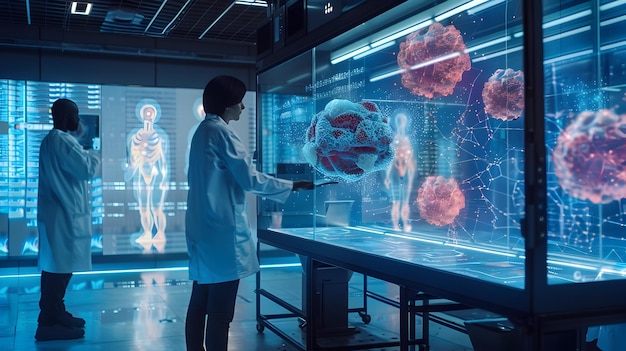 Futuristic Scientists Exploring Cellular Processes through Holographic Simulations