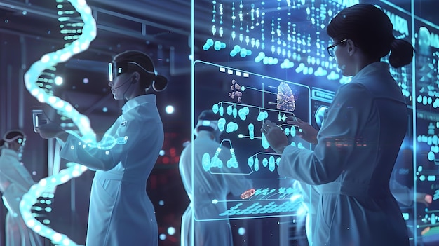 Futuristic Scientists Utilize Holographic Displays and to Explore Genomic Manipulation and