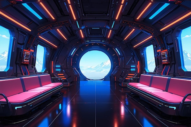 Photo futuristic scifi background spaceship interior futuristic background