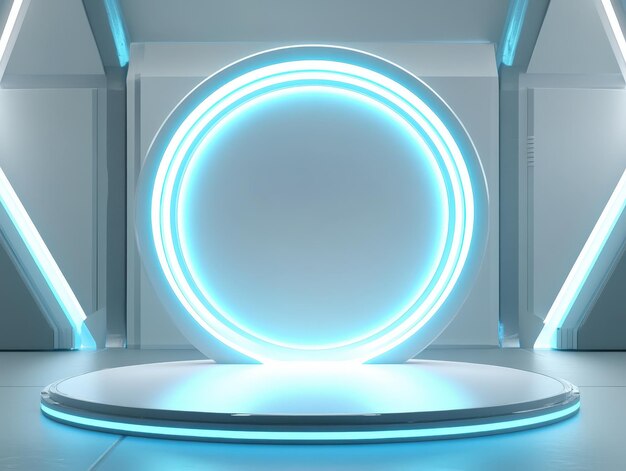 Futuristic SciFi Circular Neon Light Display Platform