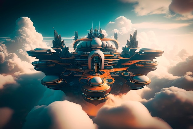 Futuristic scifi city in clouds future life conceptGenerative AI