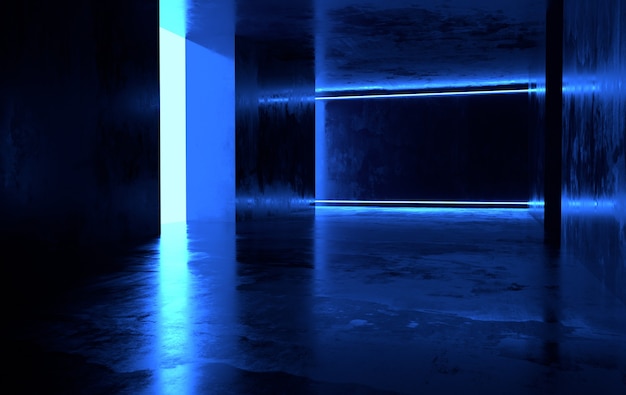 Futuristic scifi concrete room with glowing neon Virtual reality portal computer video games vibrant