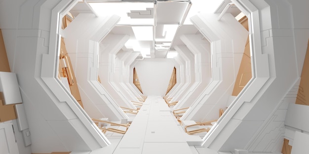 Futuristic scifi corridor room Modern Future background style interior concept 3d rendering