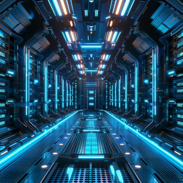 Futuristic scifi data center with neon lights generative ai