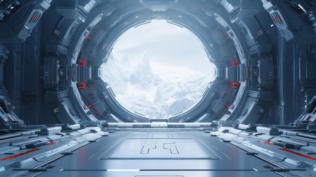 Futuristic SciFi Door in Cosmic Space Interstellar Gateway