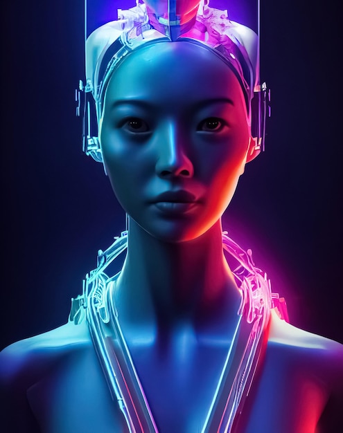 Futuristic scifi fantasy cyberpunk woman Artificial intelligence cybernetic technology concept