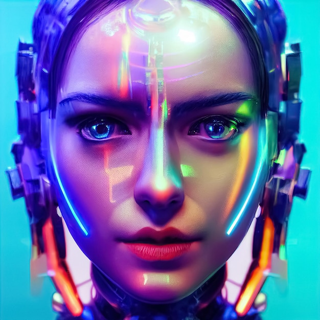 Futuristic scifi fantasy cyberpunk woman Cybernetic technology concept Digital 3D illustration