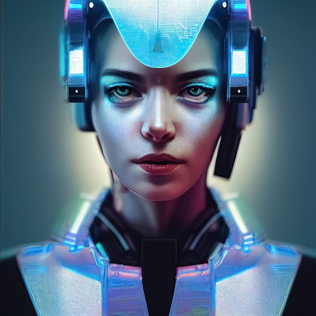 Futuristic scifi fantasy cyberpunk woman Cybernetic technology concept Digital 3D illustration