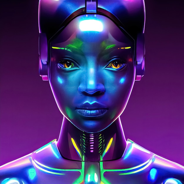 Futuristic scifi fantasy cyberpunk woman Cybernetic technology concept Digital 3D illustration