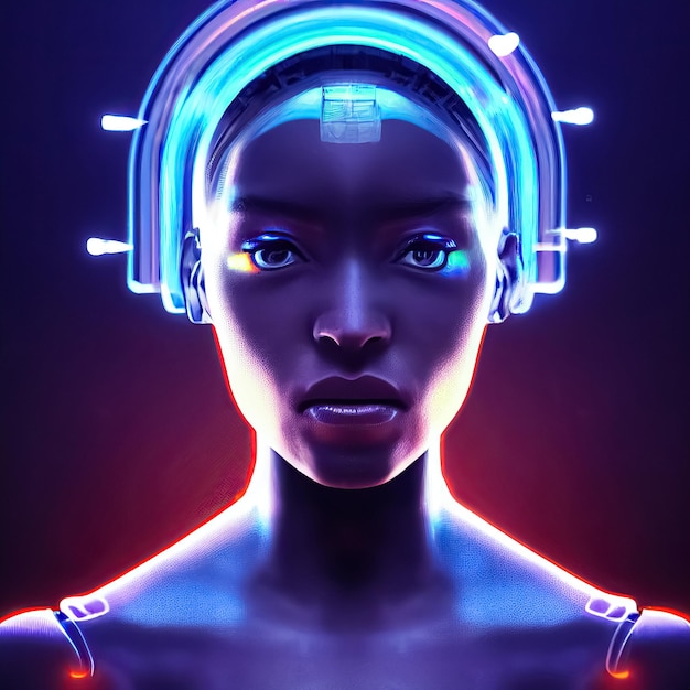 Futuristic scifi fantasy cyberpunk woman Cybernetic technology concept Digital 3D illustration