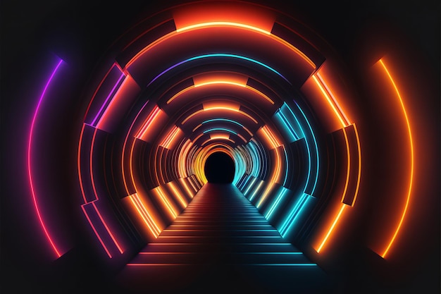 Futuristic scifi illuminated neon glowing tunnel Generative ai