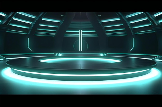 Futuristic SciFi Interior with Glowing Neon Lights