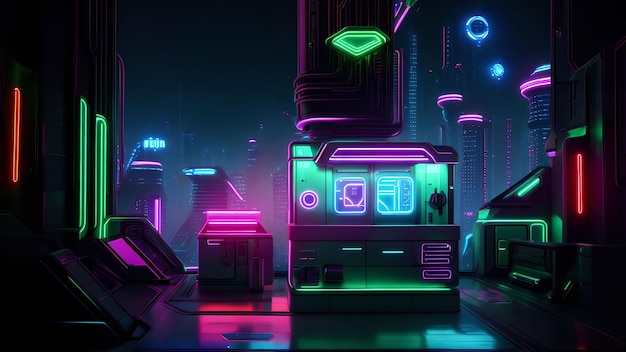 Futuristic scifi modern city at night generative art by AI