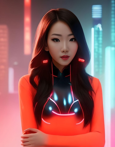 Futuristic scifi portrait future smart modern asian woman generative art by AI