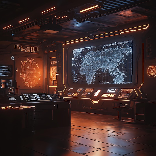 Futuristic SciFi Studio with Holographic Star Maps Display